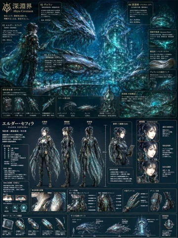 Comprehensive Concept Art and Character Reference Sheet — Nano Banana 2 AI Prompt: { "type": "comprehensive concept art and character reference sheet", "overal...