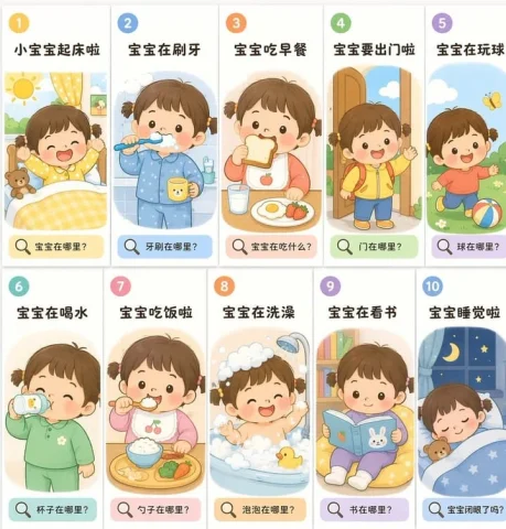 Toddler Daily Routine Flashcards — Nano Banana 2 AI Prompt: { "type": "educational flashcard grid", "theme": "toddler daily routine", "art_s...