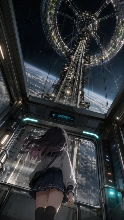 Anime Girl in Space Elevator