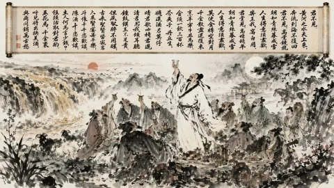 Traditional Chinese Ink Wash Banquet — Nano Banana 2 AI Prompt: A highly detailed traditional Chinese ink wash painting of an outdoor banquet. A...