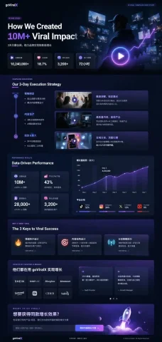 Dark Mode Marketing Case Study — Nano Banana 2 AI Prompt: { "type": "UI/UX landing page mockup", "theme": "dark mode, sleek modern aes...