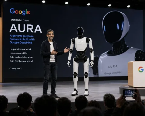 Humanoid Robot Unveiling — Nano Banana 2 AI Prompt: What will Google’s first commercial humanoid robot look like? Show it being unve...