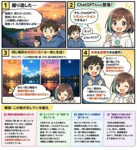 Educational Manga with Infographic — Nano Banana 2 AI Prompt: { "type": "4-panel educational manga with infographic footer", "theme": "ChatGPT...