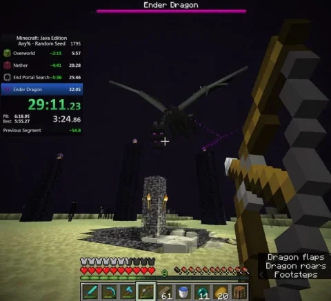 Ender Dragon Battle Screenshot — Nano Banana 2 AI Prompt: { "type": "first-person video game screenshot", "setting": "The End dimension in...