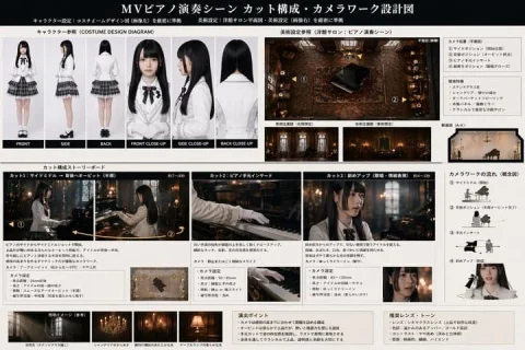 Music Video Production Storyboard Blueprint — Nano Banana 2 AI Prompt: { "type": "production design and storyboard blueprint", "header": { "title": "MV...