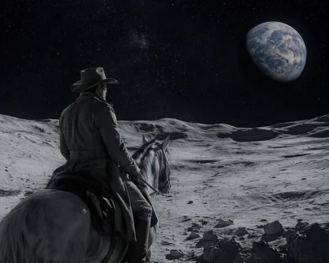 Lunar Western Rider — Nano Banana 2 AI Prompt: A cinematic, highly realistic image of a cowboy riding a white horse on the surf...