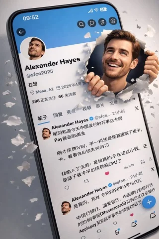 3D Breakthrough X Profile — Nano Banana 2 AI Prompt: 根据上传的我的X个人主页截图，生成一幅超写实的3D推特/X个人资料界面插图，略微倾斜...