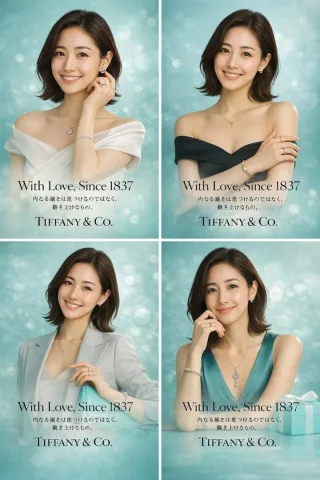 Premium Brand Poster Variations — Nano Banana 2 AI Prompt: 添付の画像2枚は１人の女性です。この画像を使って。 プロのデザイナーが作成した日本...