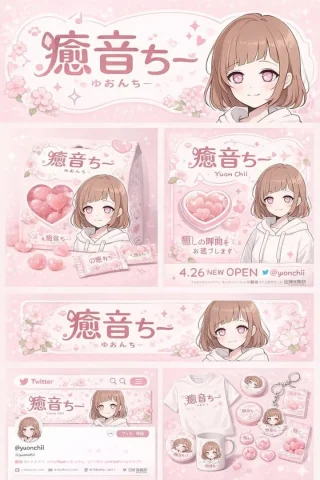 Anime Character Brand Identity & Merch Board — Nano Banana 2 AI Prompt: { "type": "brand identity and merchandise design board", "theme": { "color_palet...