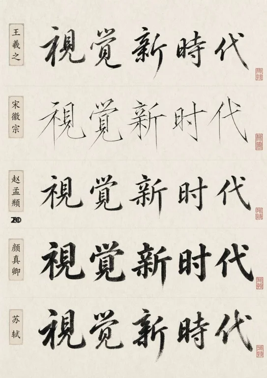 Chinese Calligraphy Style Comparison Sheet