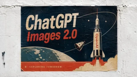 Retro Space-Age ChatGPT Images 2.0 Poster — GPT Image 2.5 AI Prompt: A vintage mid-century space-race propaganda poster pasted on a rough white plast...