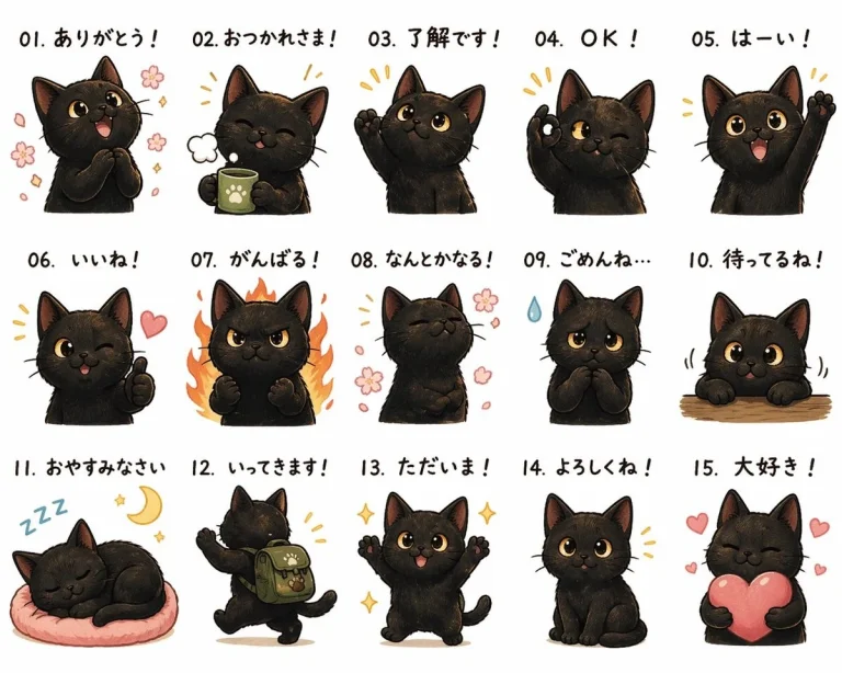 Cute Black Kitten Japanese Sticker Sheet