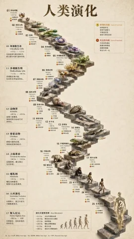 3D Stone-Staircase Evolutionary Timeline Infographic — Nano Banana 2 AI Prompt: { "type": "evolutionary timeline infographic", "instruction": "Using REFEREN...