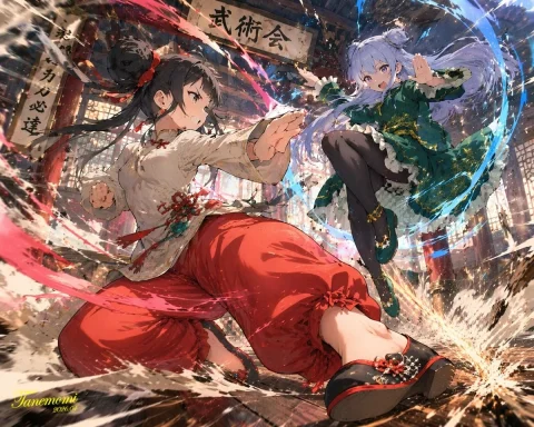Dojo Duel of Anime Martial Arts Girls — Nano Banana 2 AI Prompt: An anime-style illustration of a high-impact martial arts battle between two you...