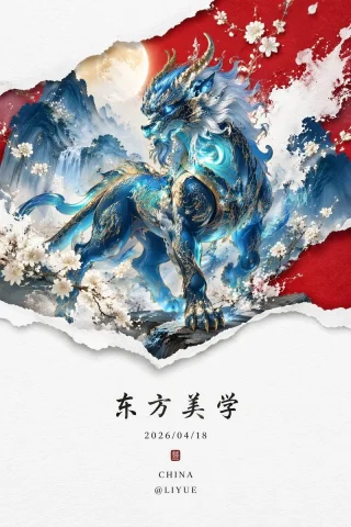 Qiongqi Eastern Aesthetics Poster — Nano Banana 2 AI Prompt: Minimalist, Neo-Chinese-style three-dimensional graphic design. At the bottom of...
