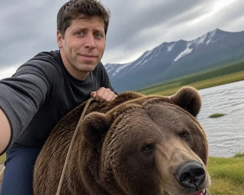 Selfie of Sam Altman riding a bear — Nano Banana 2 AI Prompt: generate image: Selfie of Sam Altman riding a bear Edit prompt: Remove the back...
