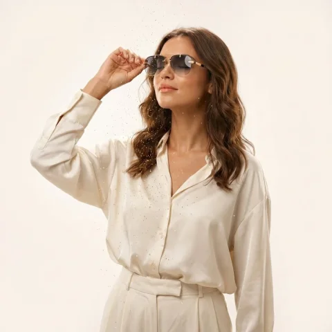Cream Silk Blouse Golden Dust Particles Luxury Fashion Portrait — Nano Banana 2 AI Prompt: Google Gemini Nano Banana Pro Prompt (close-up portrait): Elegant studio fas...