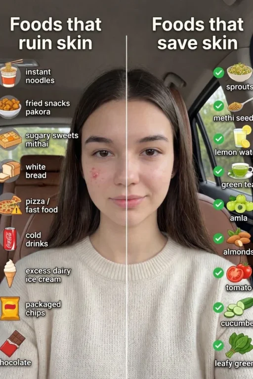 Skin Comparison Food Impact Split-Portrait Educational