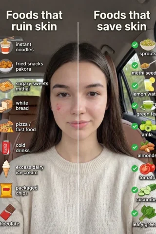 Skin Comparison Food Impact Split-Portrait Educational — Nano Banana 2 AI Prompt: Your skin is a reflection of your habits. Gemini nano banana Pro. { "image_gener...