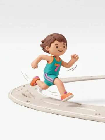 3D Kneaded Clay Runner Icon Cute Toy-Like Render — Nano Banana 2 AI Prompt: Cute 3D render of a small stylized runner in dynamic sprinting pose, matte surfa...