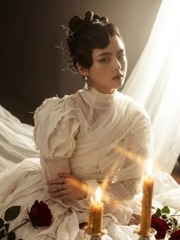 White Silk Fabric Sea Roses Candlelight Haute Couture — Nano Banana 2 AI Prompt: A high-performance cinematic photograph captured on 35mm analog film grain, feat...