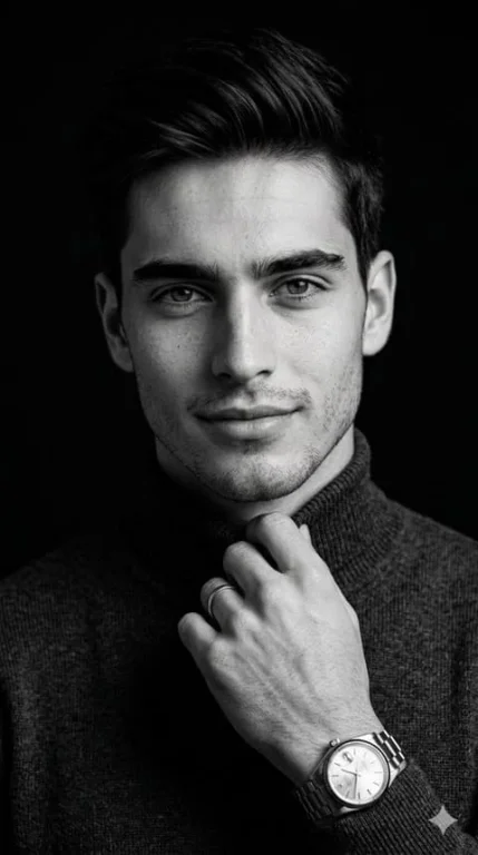 Black White Turtleneck 85mm Dramatic Light Portrait