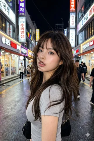 Neon Street Hair Sweep Douyin Shimmer Makeup Urban Portrait — Nano Banana 2 AI Prompt: Create image: Use the attached reference image as a visual guide for the charact...