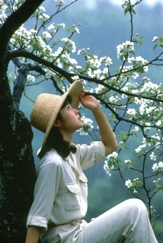 1980s Japanese Retro Cherry Blossom Tree Spring Portrait — Nano Banana 2 AI Prompt: Japanese retro photos from the 1980s, photograph by playforge. In early spring i...
