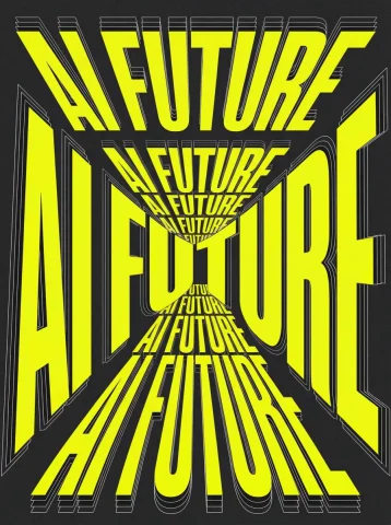 Acid Yellow Perspective Typography AI Future Graphic Design — Nano Banana 2 AI Prompt: Dramatic perspective typography composition with the phrase 'AI FUTURE' in heavy...