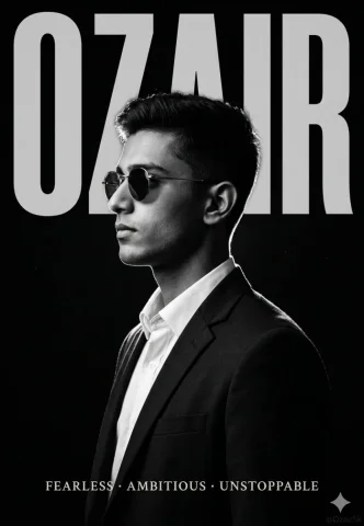 Black White Cinematic Poster Rim Light Side Profile Portrait — Nano Banana 2 AI Prompt: A dramatic black and white cinematic portrait poster. A young South Asian man wi...