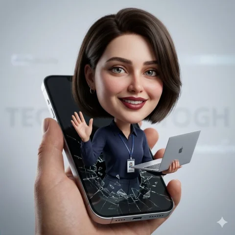 3D Caricature Big Head Phone Screen Breakout Character — Nano Banana 2 AI Prompt: A hyper-realistic 3D caricature of a person emerging out of a smartphone screen,...