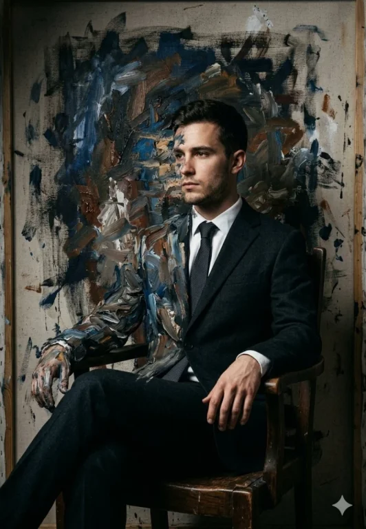 Man Merging Into Painting Surreal Oil Portrait