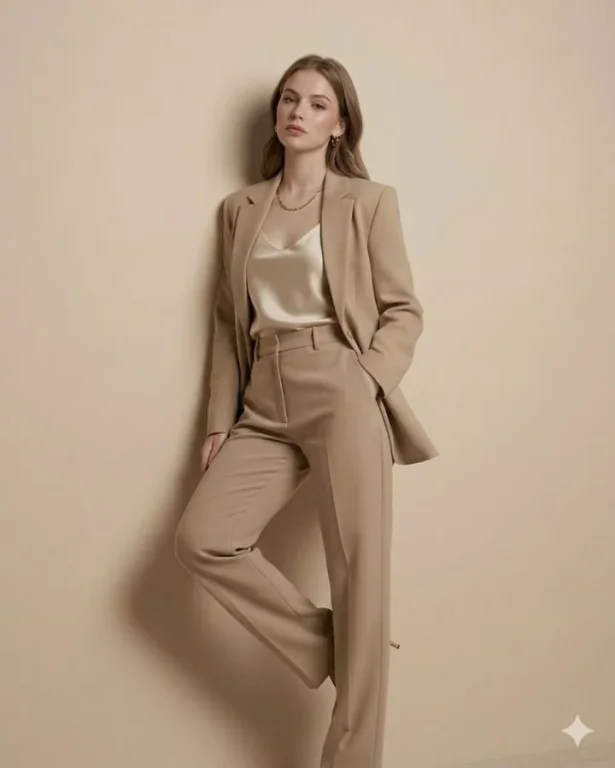 Beige Suit Minimal Luxury Fashion Editorial Portrait