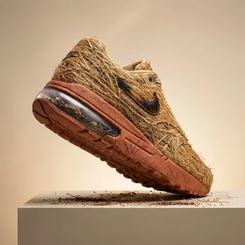 Organic Earth Material Nike Air Max Concept — Nano Banana 2 AI Prompt: { "Objective": "Create a premium hero product shot of a Nike Air Max sneaker r...