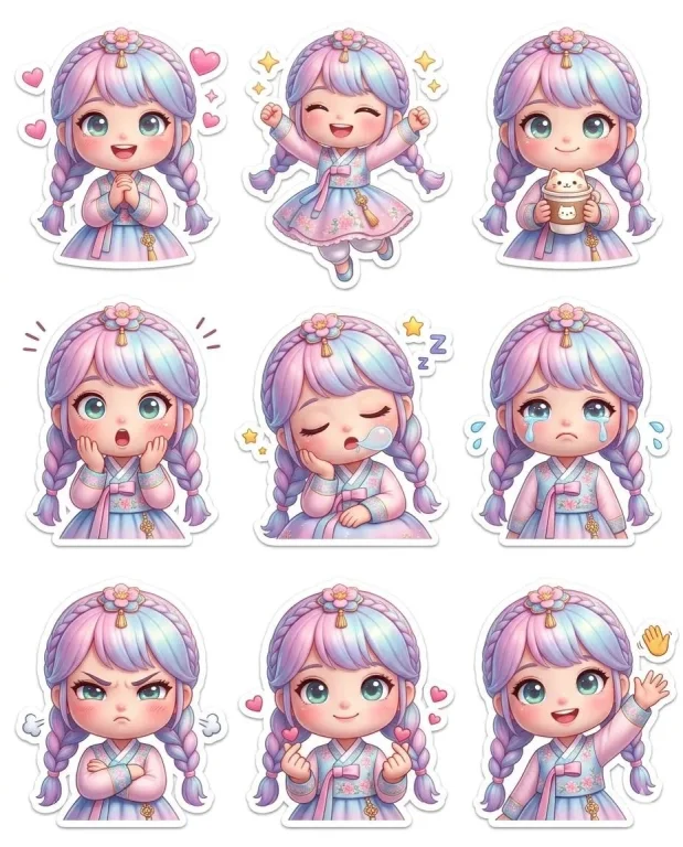 3D Pixar Chibi Doll 9-Grid Expression Sticker Sheet