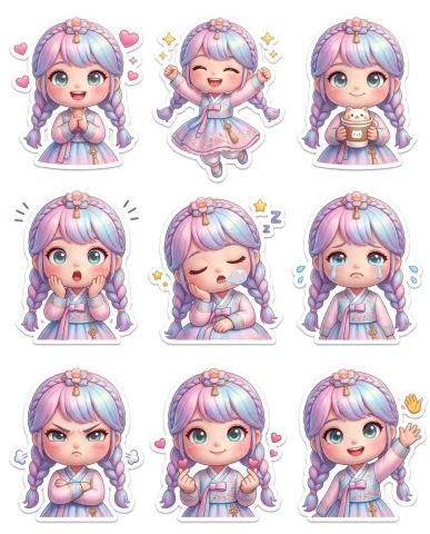 3D Pixar Chibi Doll 9-Grid Expression Sticker Sheet — Nano Banana 2 AI Prompt: { "layout": "4:5", "grid": { "rows": 3, "columns": 3, "spacing": "even", "center...