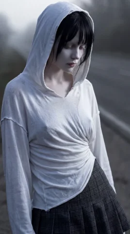 Distressed Hoodie Wet Drapery Plaid Skirt Fine Art Portrait — Nano Banana 2 AI Prompt: { "creative_direction": { "concept": "A fine art portrait merging the marble-lik...