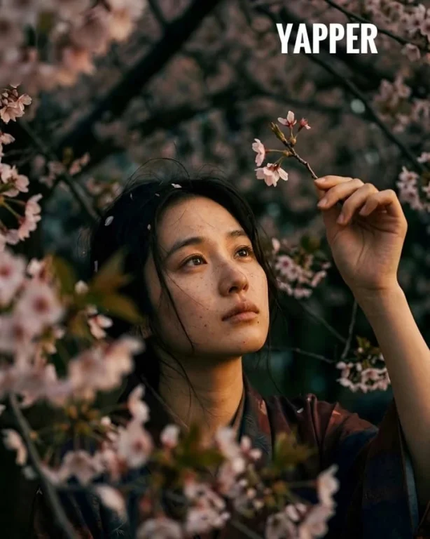 Cherry Blossom Kimono Japanese Girl Melancholic Portrait