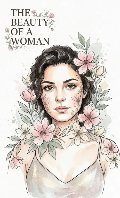 Watercolor Botanical Ink Sketch Swiss Poster Style Portrait