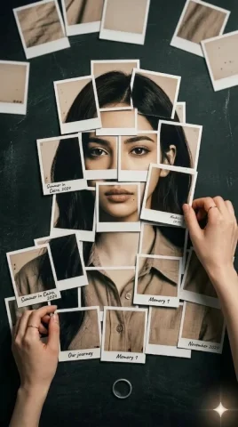 Polaroid Mosaic Puzzle Top-Down Creative Portrait — Nano Banana 2 AI Prompt: A top-down flat lay view of a creative composition. Multiple Polaroid-style phot...