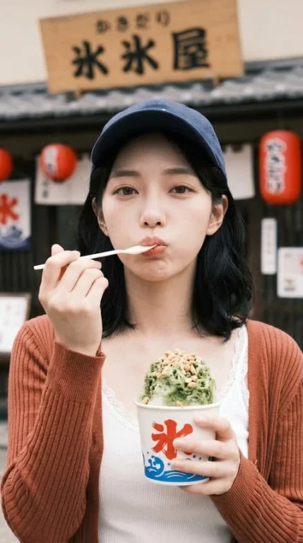 Japanese Shaved Ice Puffed Cheeks Street Snapshot Portrait