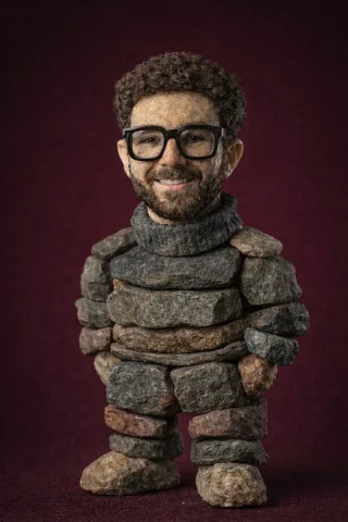 Handcrafted Stone Figurine Sculpture — Nano Banana 2 AI Prompt: { "instruction": "Use the uploaded image strictly as a silhouette and pose ref...