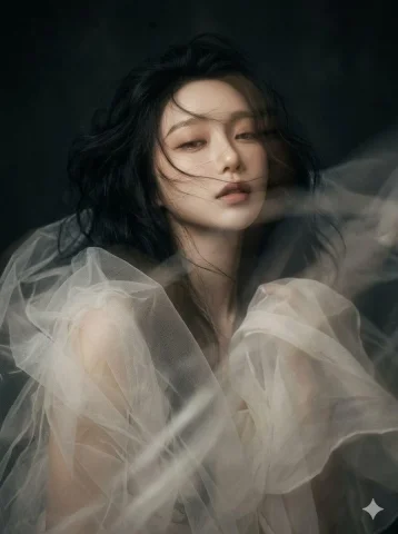 Dreamcore Dark Fantasy Tulle Ethereal Soft Focus Art Portrait — Nano Banana 2 AI Prompt: [Face Reference] Use the provided reference image to match the subject's facial...