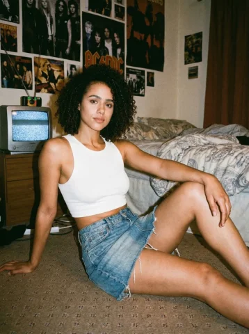 90s Retro Bedroom Flash Film Nostalgic Portrait — Nano Banana 2 AI Prompt: { "image_generation_prompt": { "subject": { "description": "Young woman with a s...
