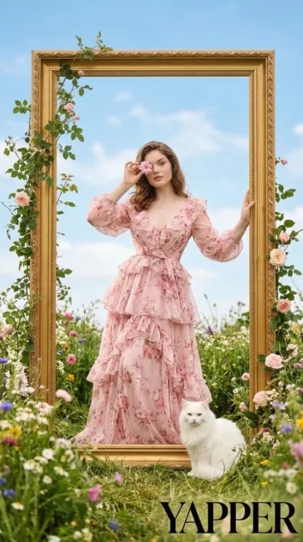 Golden Frame Wildflower Garden Surreal Fashion Portrait
