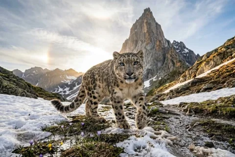 Snow Leopard Full Body Portrait Detailed Prompt Comparison Tutorial — Nano Banana 2 AI Prompt: A full body portrait photo of a snow leopard. It has one paw raised as it is wal...