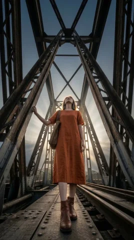 Hanoi Long Biên Bridge Century-Old Iron Extreme Low Angle Portrait — Nano Banana 2 AI Prompt: { "portrait_prompt": { "concept": "Iron Cathedral — Extreme Low Angle Through 12...