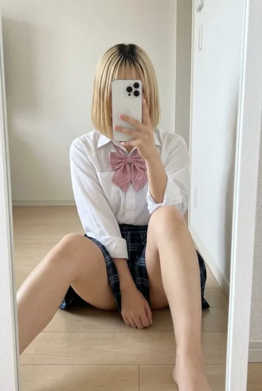 JK Uniform Mirror Phone-Hidden Face Selfie Portrait