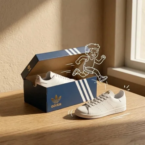 Adidas Sneakers Doodle Mixed Media Photography — Nano Banana 2 AI Prompt: Adidas sneakers in the box, minimalist product photography, clean warm studio sc...