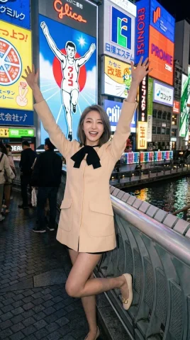 Osaka Glico Sign Neon Street ETERNA Travel Photo — Nano Banana 2 AI Prompt: { "portrait_prompt": { "subject": { "description": "Based on , a you...